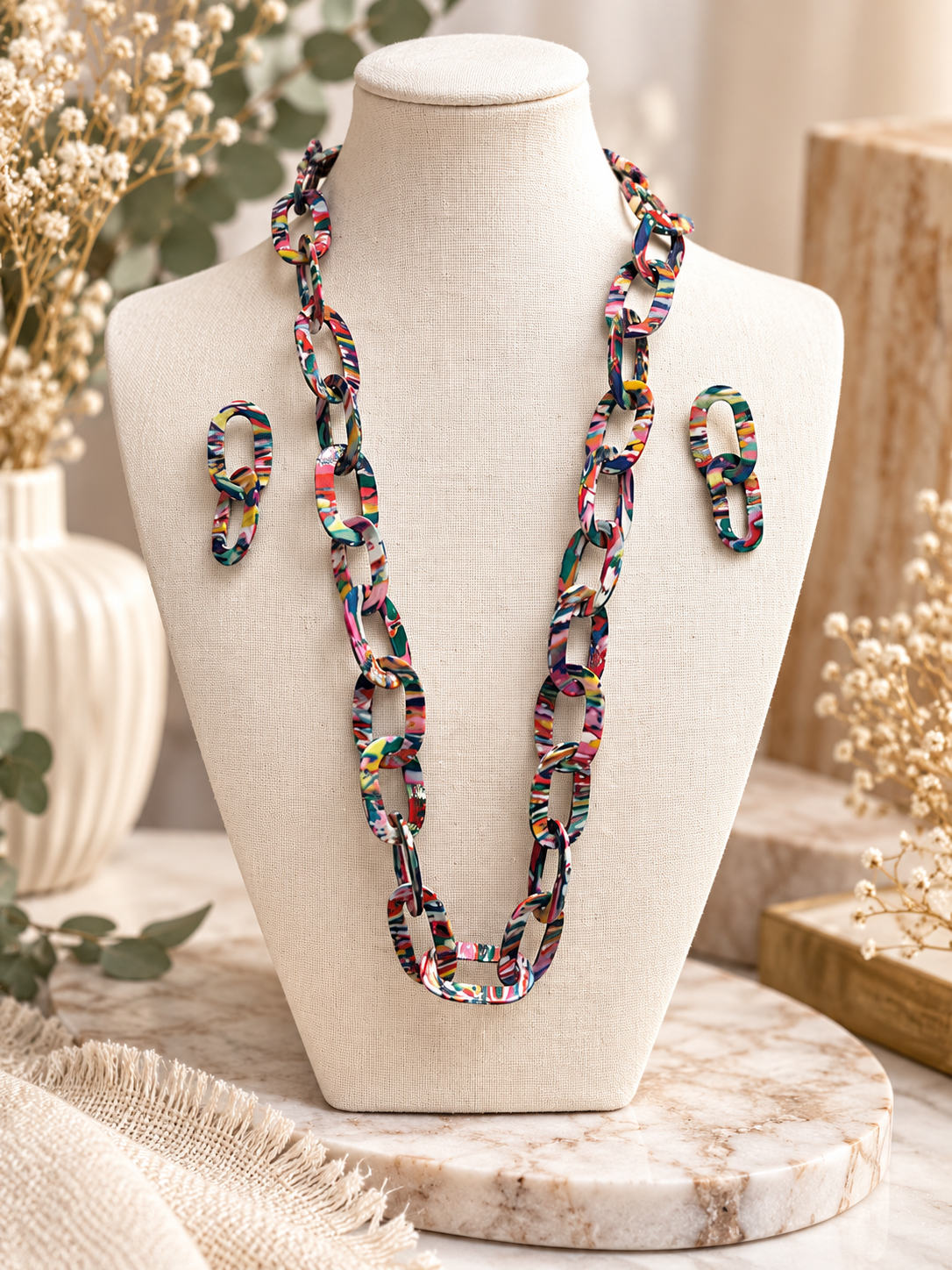 Colour Me Bold – Bespoke Statement Chain Necklace & Earring Set