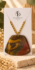 Title: Earth & Gold | Handmade Marbled Statement Necklace