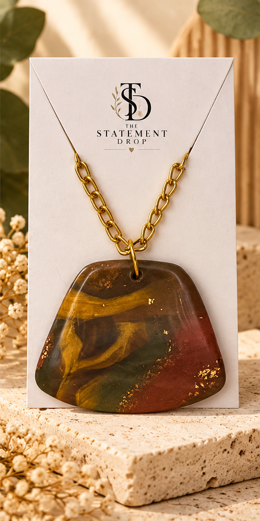 Title: Earth & Gold | Handmade Marbled Statement Necklace